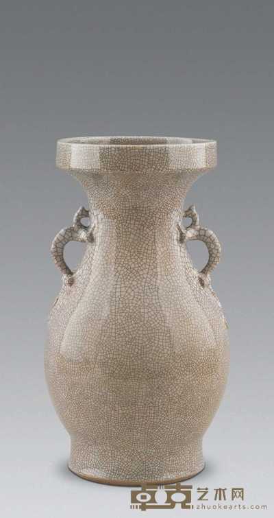 清乾隆 仿哥釉双耳盘口瓶 高38.3cm；口径18cm；底径16cm